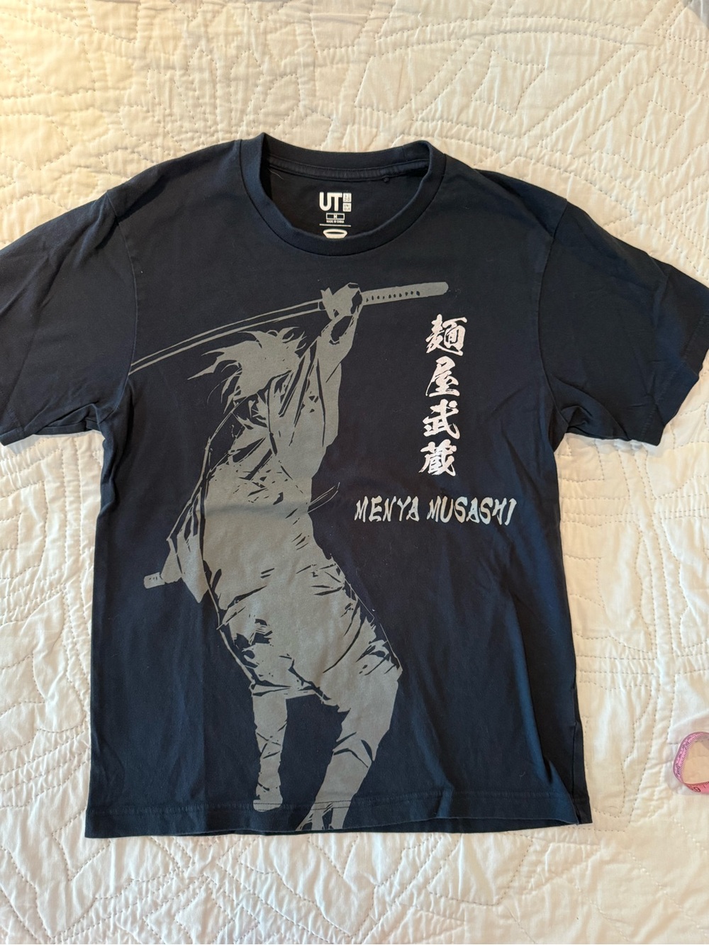 Uniqlo Navy Graphic Samurai Tee with Gray Print